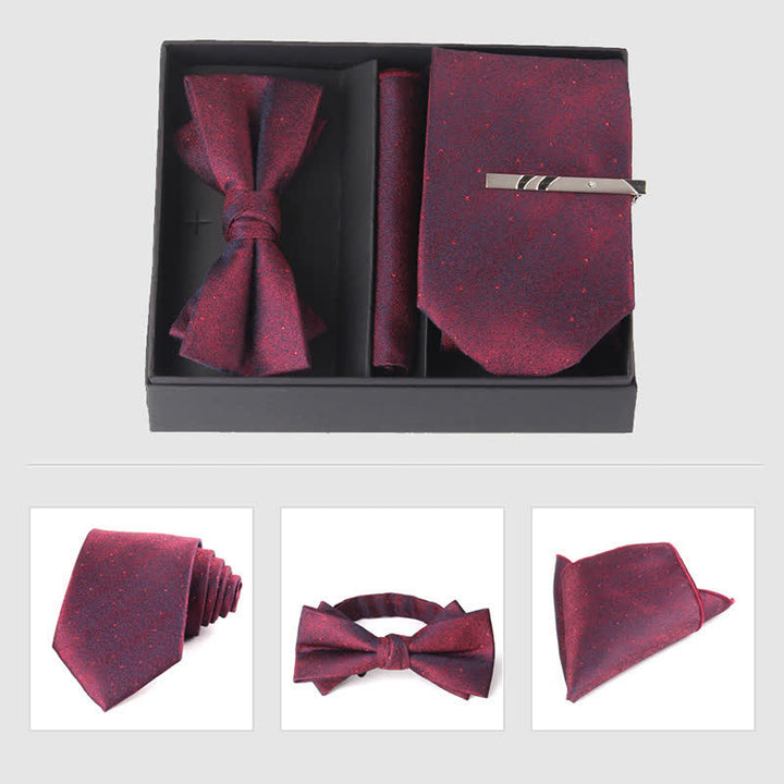 3Pcs Men's Burgundy Series Pocket Square Necktie Bow Tie Set - Style #4 - image 11