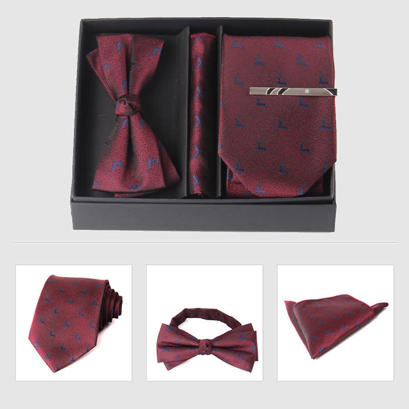 3Pcs Men's Burgundy Series Pocket Square Necktie Bow Tie Set - Style #14 - image 21