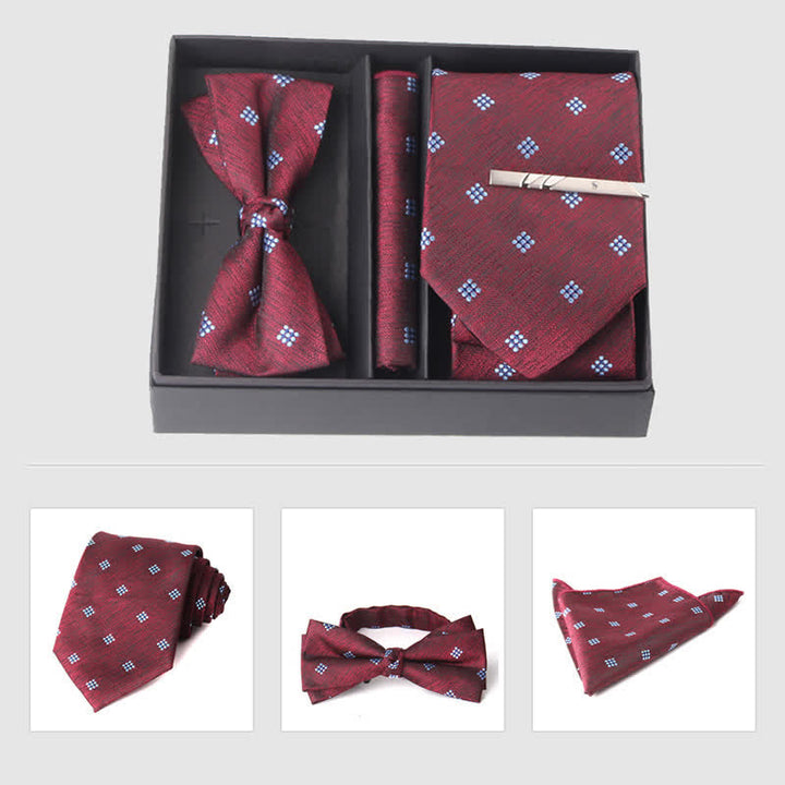 3Pcs Men's Burgundy Series Pocket Square Necktie Bow Tie Set - Style #16 - image 23
