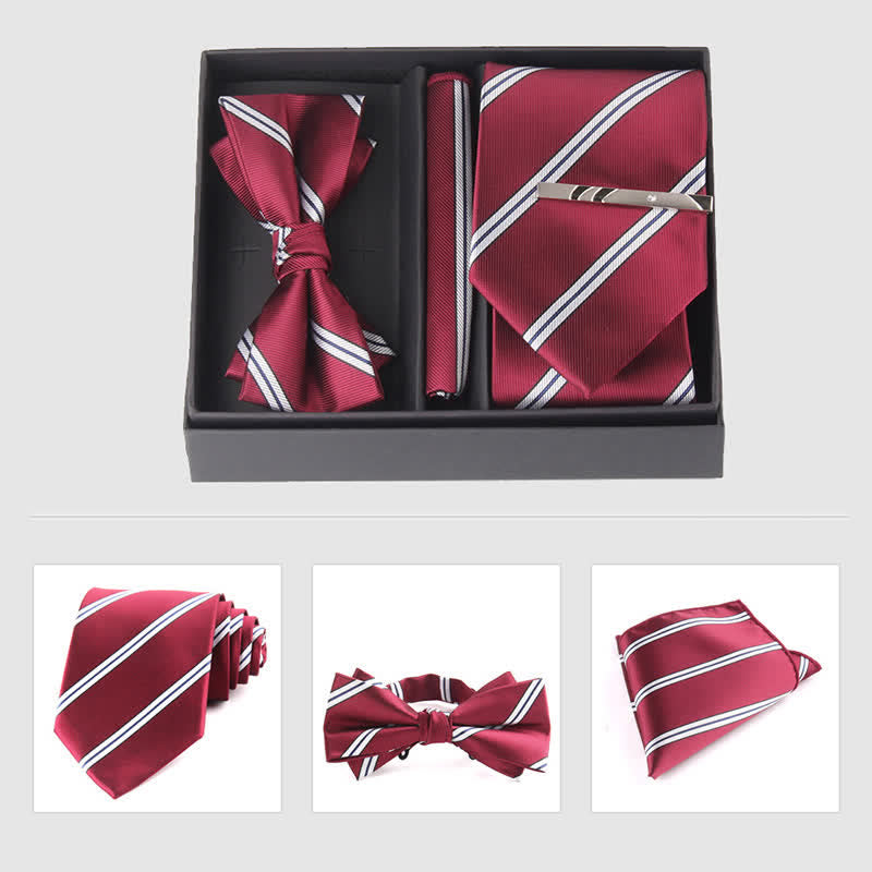 3Pcs Men's Burgundy Series Pocket Square Necktie Bow Tie Set - Style #9 - image 16