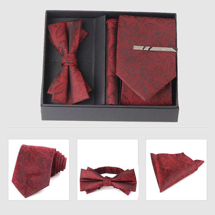 3Pcs Men's Burgundy Series Pocket Square Necktie Bow Tie Set - Style #3 - image 10