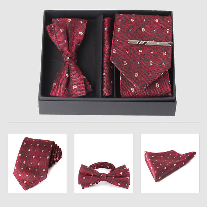 3Pcs Men's Burgundy Series Pocket Square Necktie Bow Tie Set - Style #17 - image 24