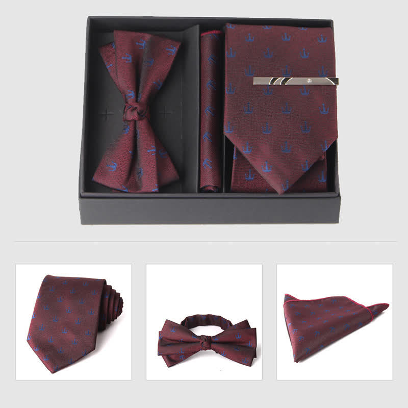 3Pcs Men's Burgundy Series Pocket Square Necktie Bow Tie Set - Style #19 - image 26