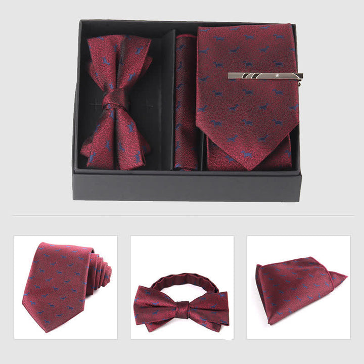 3Pcs Men's Burgundy Series Pocket Square Necktie Bow Tie Set - Style #13 - image 20