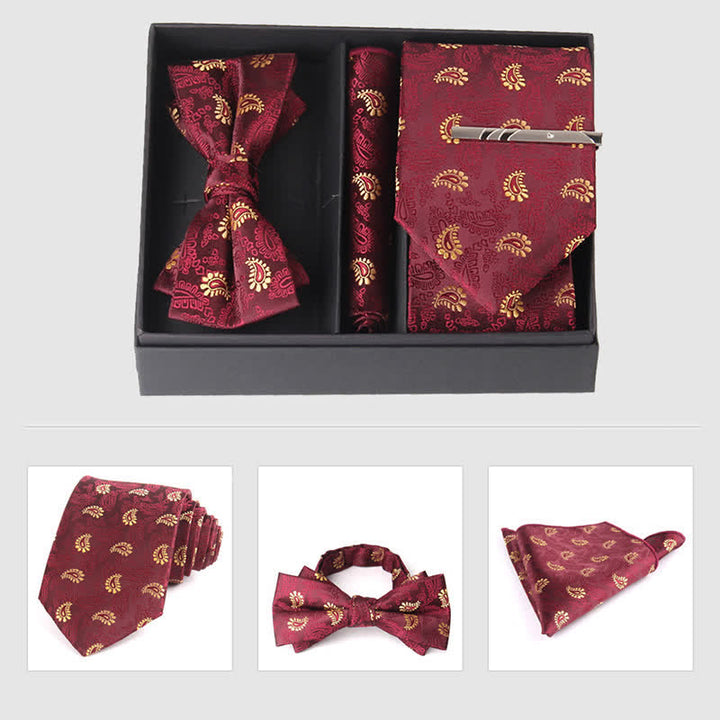 3Pcs Men's Burgundy Series Pocket Square Necktie Bow Tie Set - Style #2 - image 9