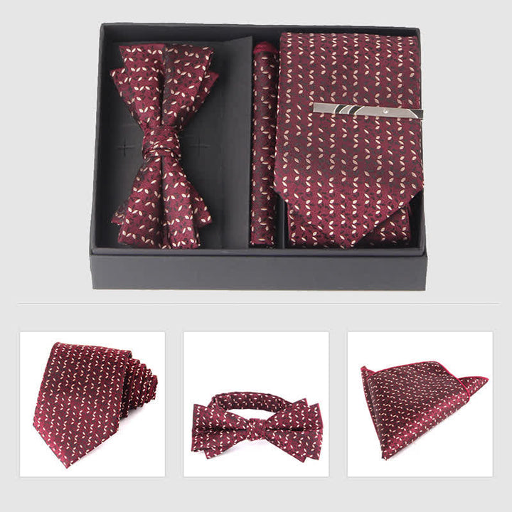 3Pcs Men's Burgundy Series Pocket Square Necktie Bow Tie Set - Style #5 - image 12