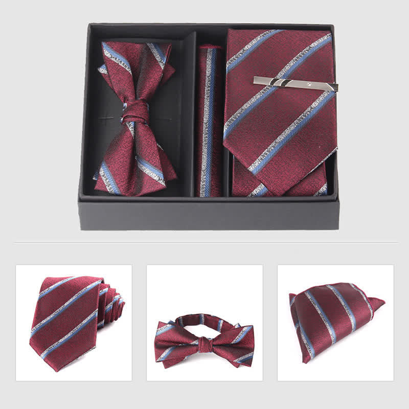 3Pcs Men's Burgundy Series Pocket Square Necktie Bow Tie Set - Style #8 - image 15