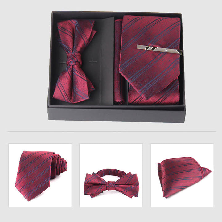 3Pcs Men's Burgundy Series Pocket Square Necktie Bow Tie Set - Style #7 - image 14