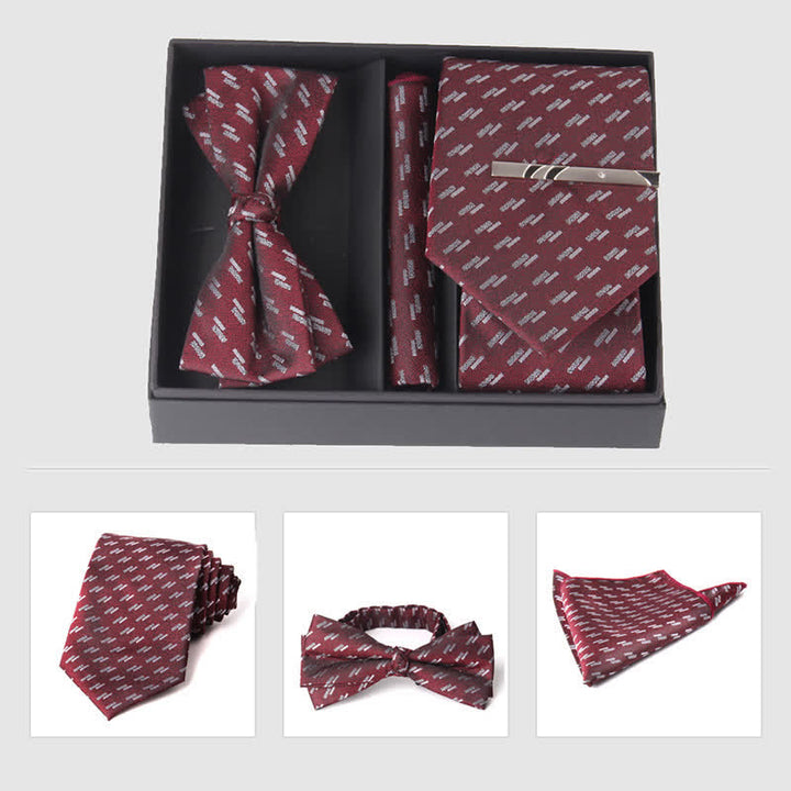 3Pcs Men's Burgundy Series Pocket Square Necktie Bow Tie Set - Style #18 - image 25