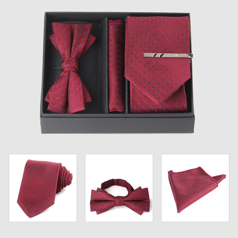 3Pcs Men's Burgundy Series Pocket Square Necktie Bow Tie Set - Style #11 - image 18