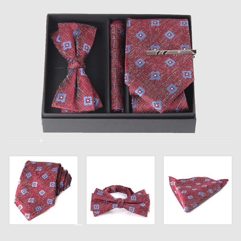 3Pcs Men's Burgundy Series Pocket Square Necktie Bow Tie Set - Style #15 - image 22