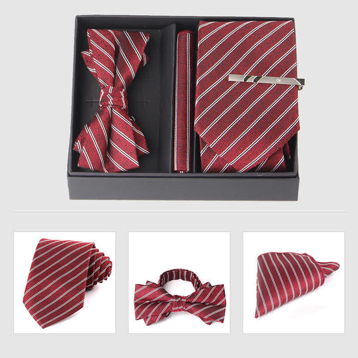 3Pcs Men's Burgundy Series Pocket Square Necktie Bow Tie Set - Style #6 - image 13
