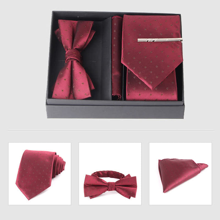3Pcs Men's Burgundy Series Pocket Square Necktie Bow Tie Set - Style #10 - image 17