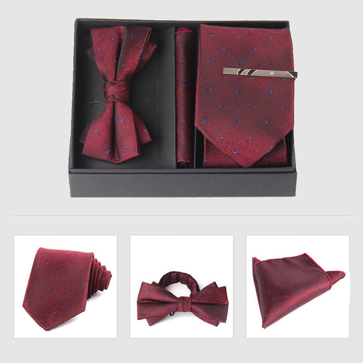 3Pcs Men's Burgundy Series Pocket Square Necktie Bow Tie Set - Style #12 - image 19
