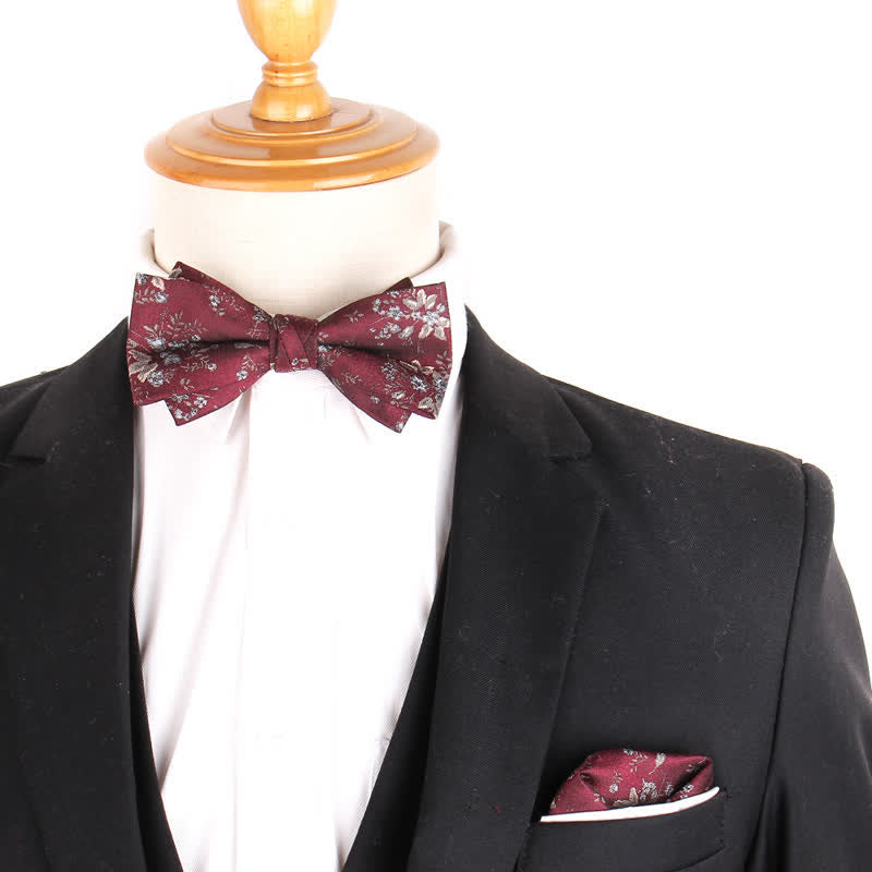 3Pcs Men's Burgundy Series Pocket Square Necktie Bow Tie Set - image 0