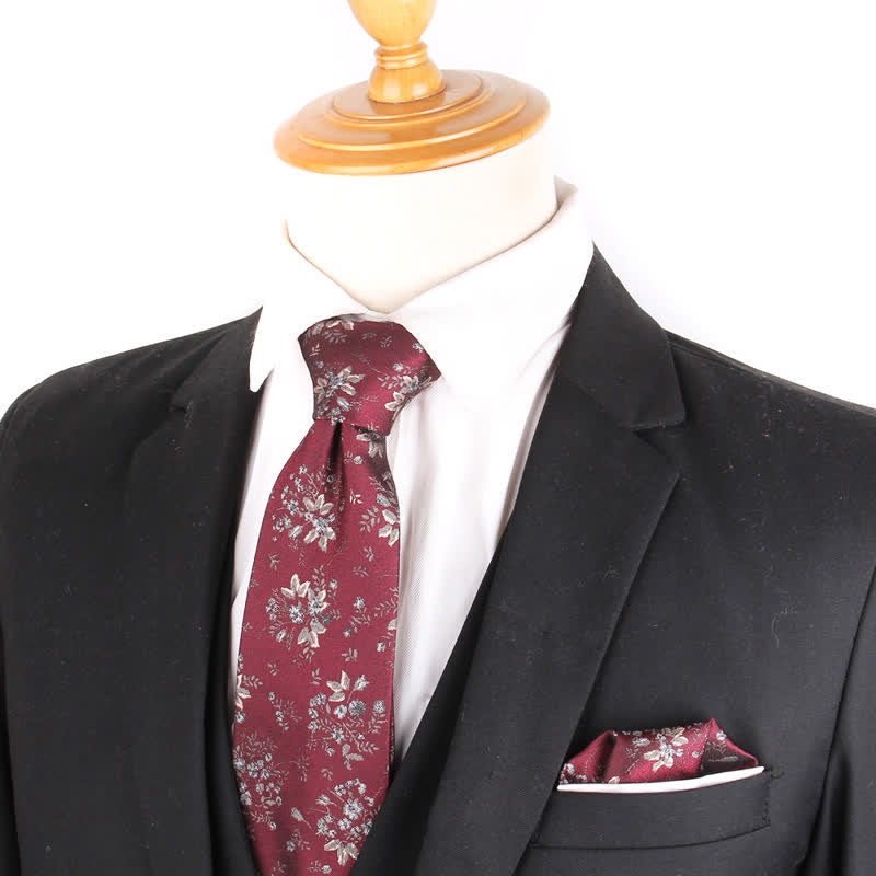 3Pcs Men's Burgundy Series Pocket Square Necktie Bow Tie Set - image 4