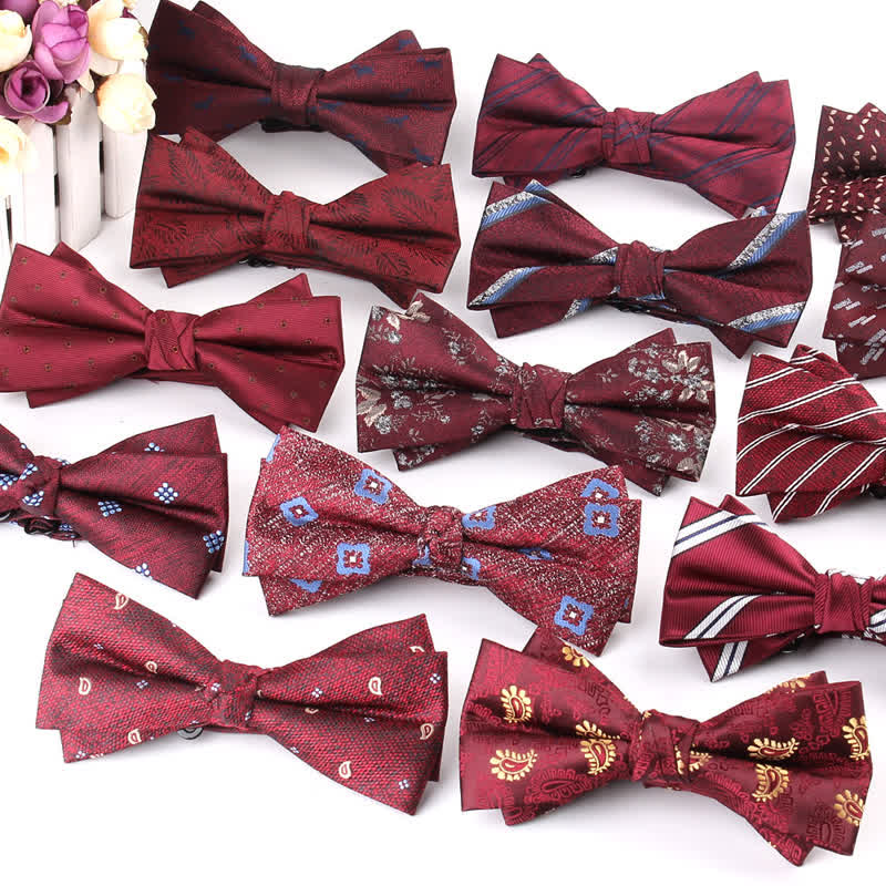 3Pcs Men's Burgundy Series Pocket Square Necktie Bow Tie Set - image 3