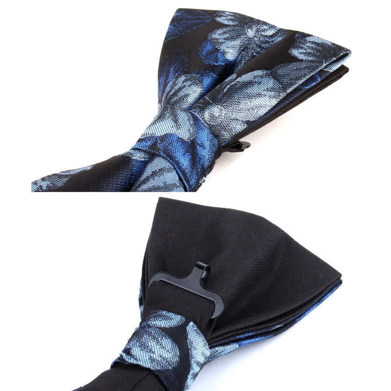 2Pcs Men's Blue & Navy Floral Pocket Square Bow Tie Set - image 3