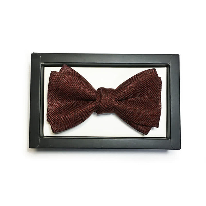 Men's Dark Wine Red British Herringbone Floral Brooch Bow Tie - Classical - 1Pcs - image 1