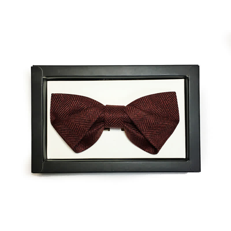 Men's Dark Wine Red British Herringbone Floral Brooch Bow Tie - Folded - 1Pcs - image 7