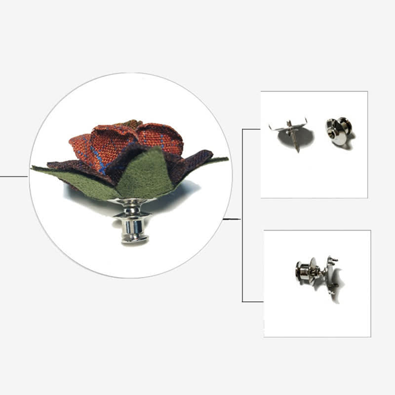 Men's Dark Wine Red British Herringbone Floral Brooch Bow Tie - image 5