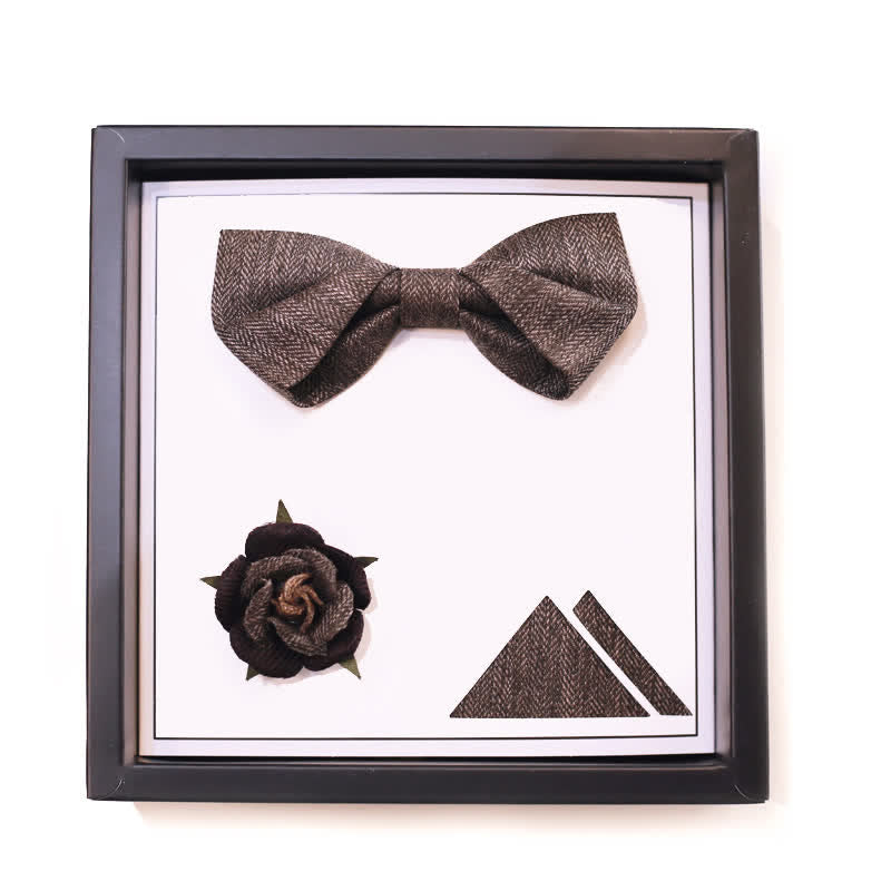 Men's Vintage Brown British Style Floral Brooch Bow Tie - Folded - 3Pcs - image 8