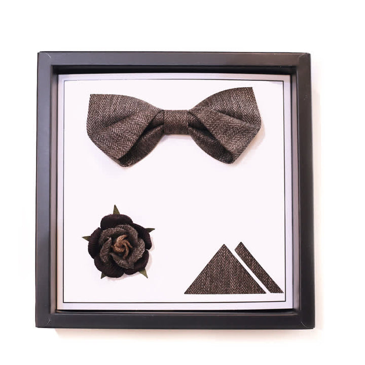Men's Vintage Brown British Style Floral Brooch Bow Tie - Folded - 3Pcs - image 8