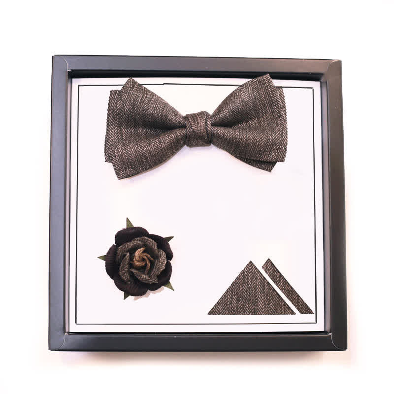 Men's Vintage Brown British Style Floral Brooch Bow Tie - Classical - 3Pcs - image 2