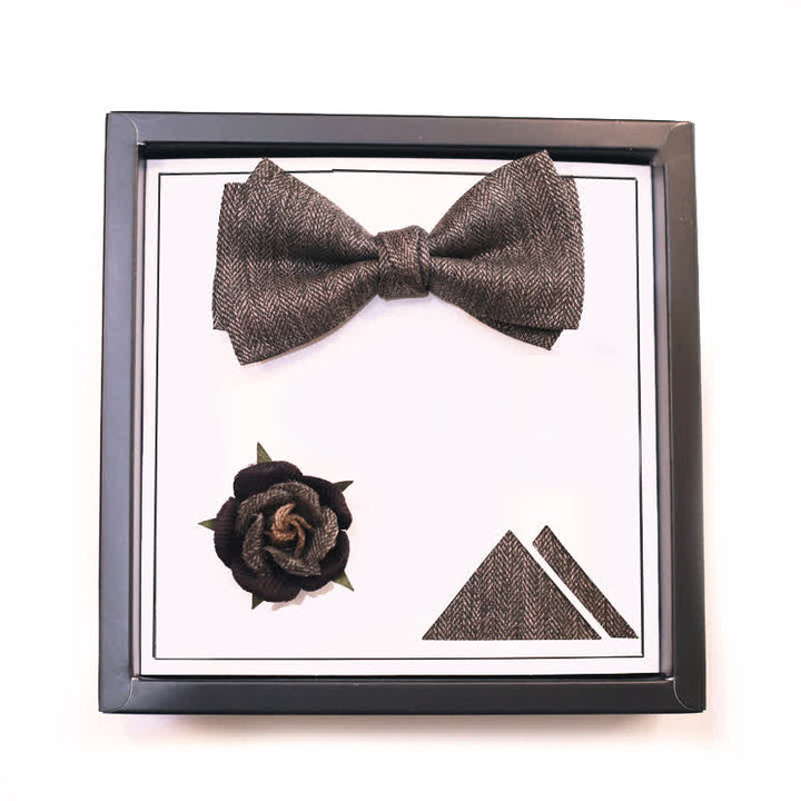 Men's Vintage Brown British Style Floral Brooch Bow Tie - Classical - 3Pcs - image 2