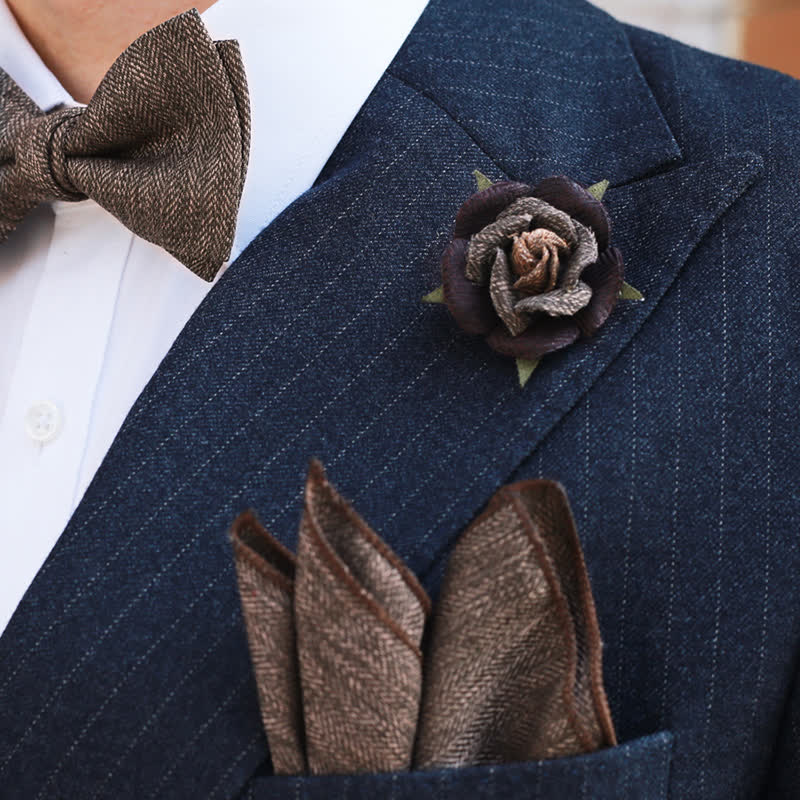 Men's Vintage Brown British Style Floral Brooch Bow Tie
