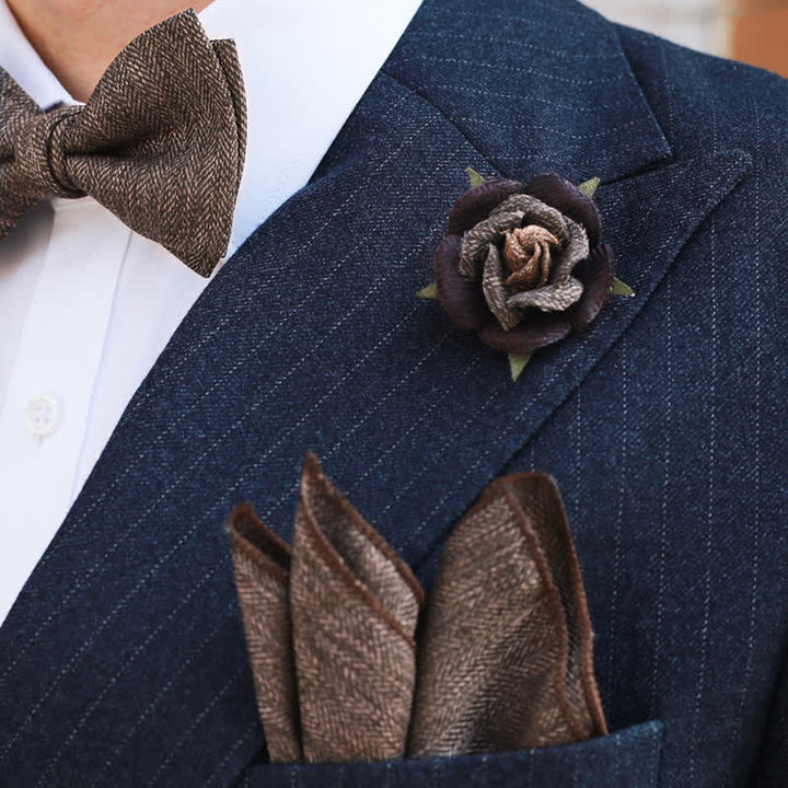 Men's Vintage Brown British Style Floral Brooch Bow Tie