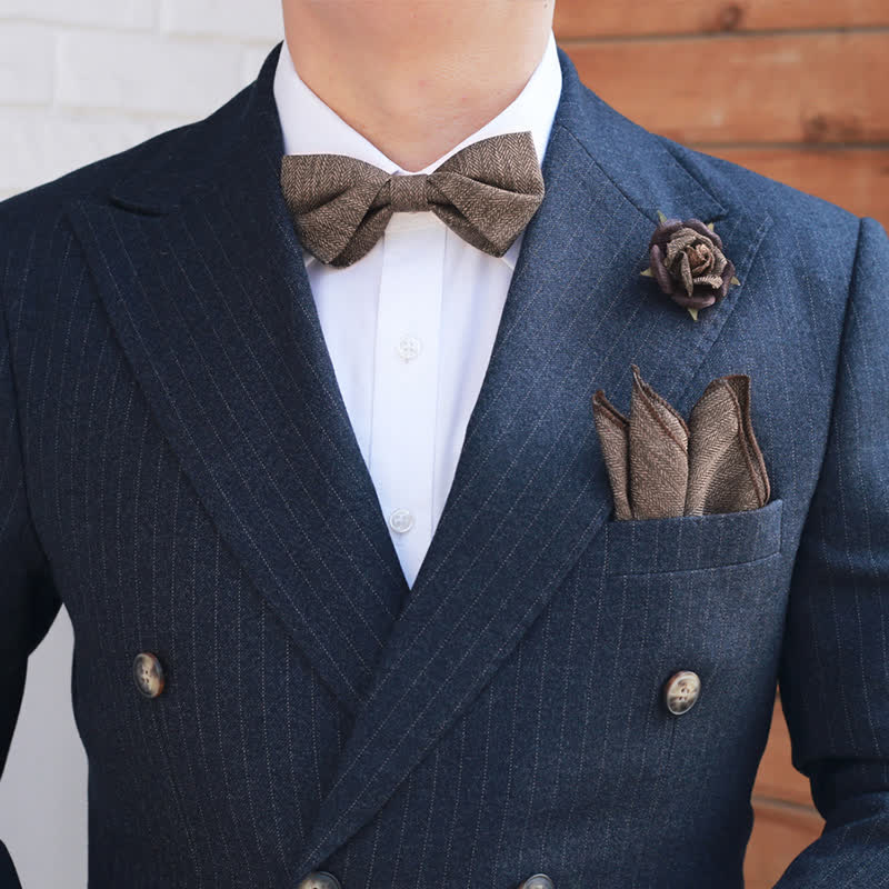 Men's Vintage Brown British Style Floral Brooch Bow Tie - image 7