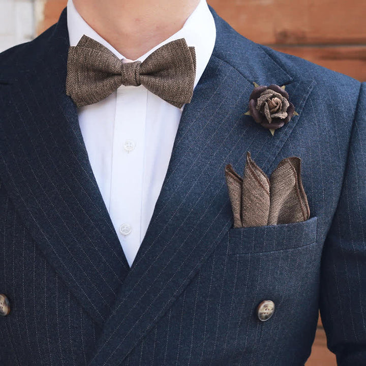 Men's Vintage Brown British Style Floral Brooch Bow Tie