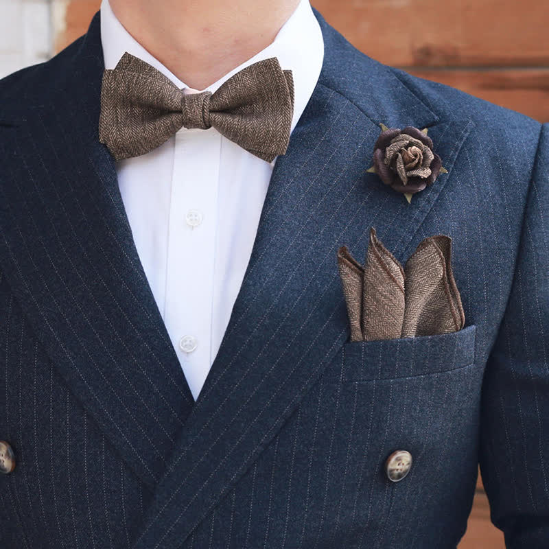 Men's Vintage Brown British Style Floral Brooch Bow Tie - image 0