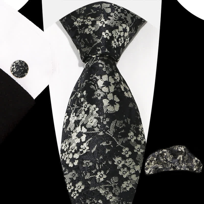 3Pcs Men's Graceful Exquisite Floral Pattern Necktie Set - Style #7 - image 11