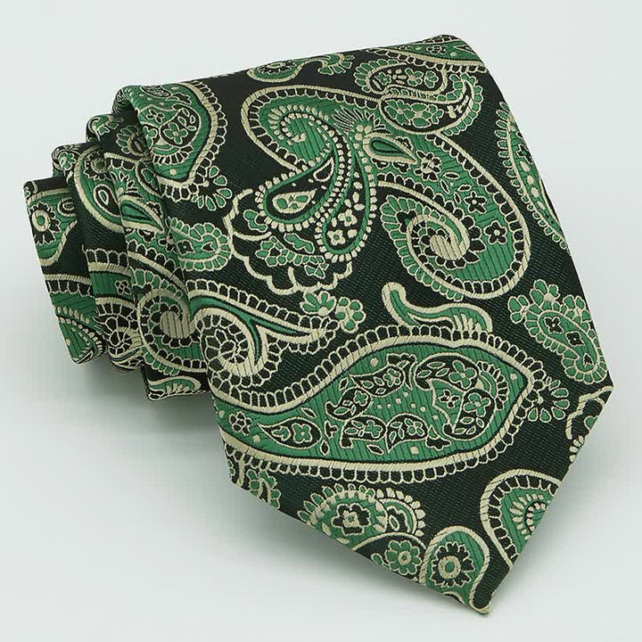 3Pcs Men's Green & Black Shade Paisley Necktie Set - image 2