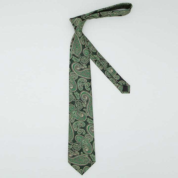 3Pcs Men's Green & Black Shade Paisley Necktie Set - image 3