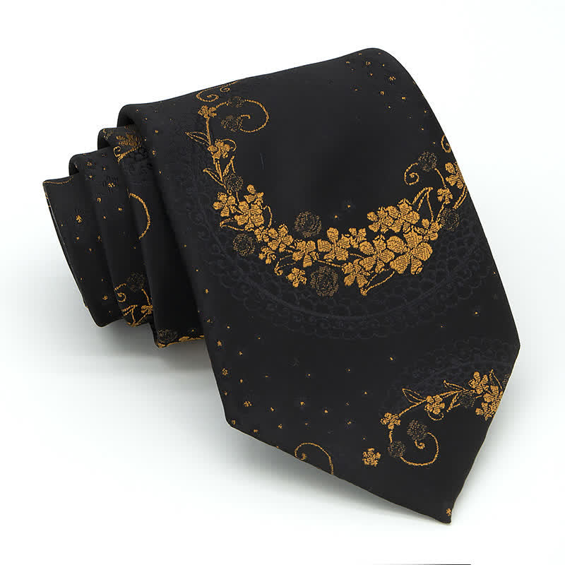 3Pcs Men's Gold & Black Exquisite Paisley Embroidery Necktie Set - image 2
