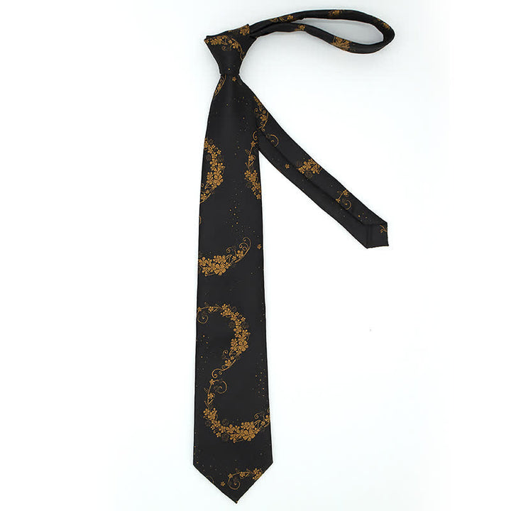 3Pcs Men's Gold & Black Exquisite Paisley Embroidery Necktie Set - image 3