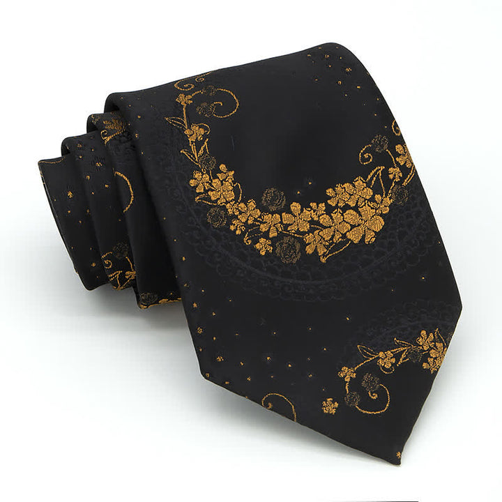 3Pcs Men's Gold & Black Exquisite Paisley Embroidery Necktie Set - image 2