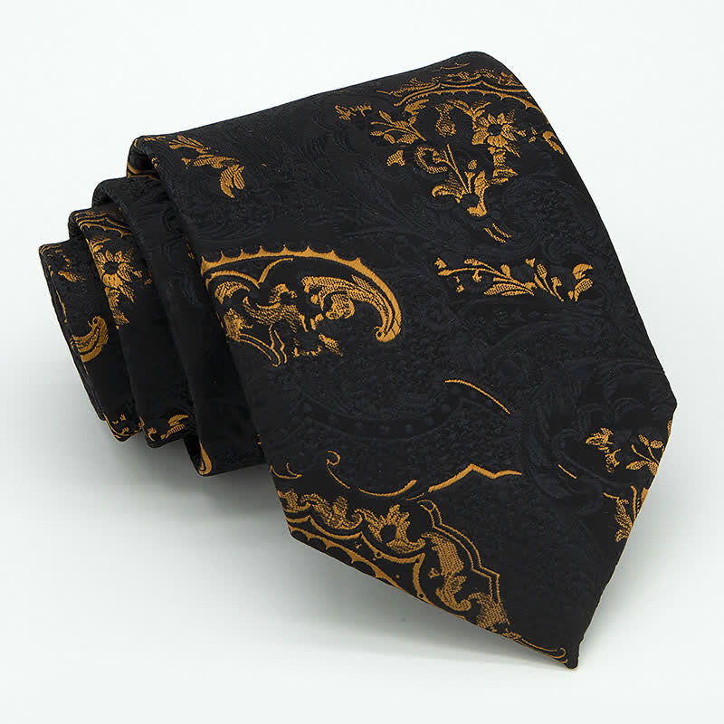 3Pcs Men's Gold & Black Exquisite Paisley Embroidery Necktie Set - image 7