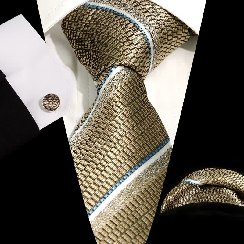 3Pcs Men's Casual Striped Office Accessory Necktie Set - Dark Khaki - image 15