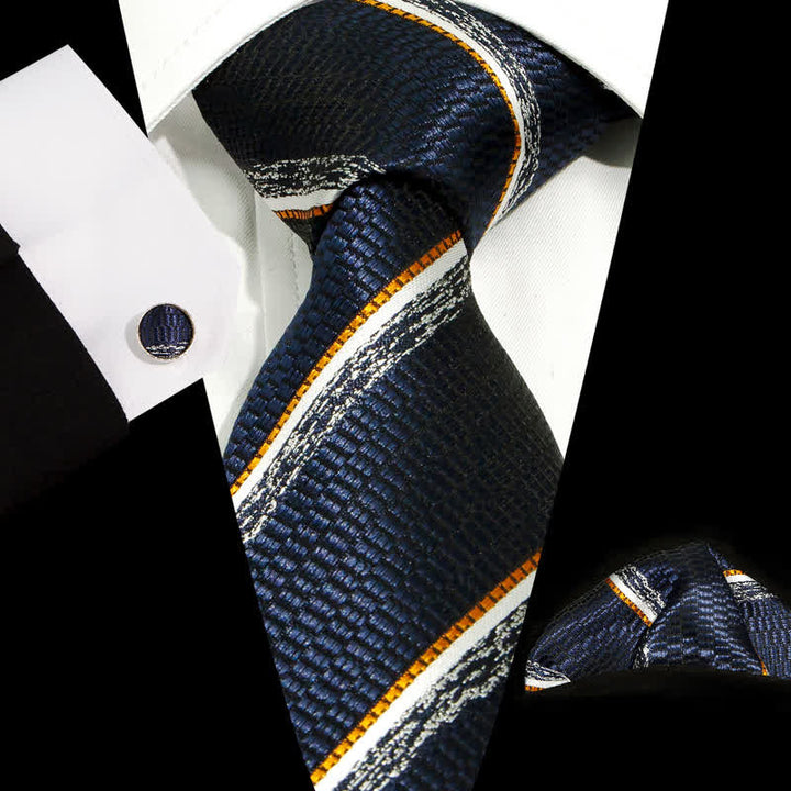 3Pcs Men's Casual Striped Office Accessory Necktie Set - Navy - image 0