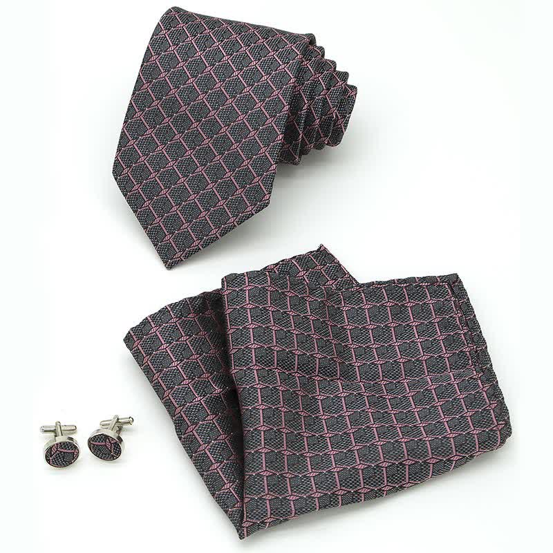 3Pcs Men's Gentlement Checked Plaid Necktie Set - image 11