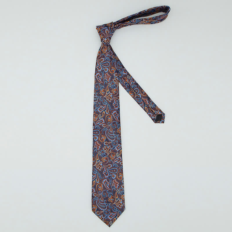 3Pcs Men's Beautiful Blue & Orange Paisley Necktie Set - image 3