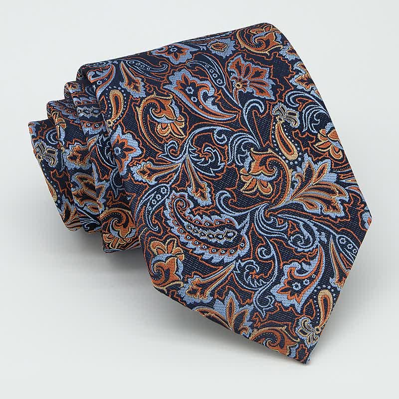 3Pcs Men's Beautiful Blue & Orange Paisley Necktie Set - image 2