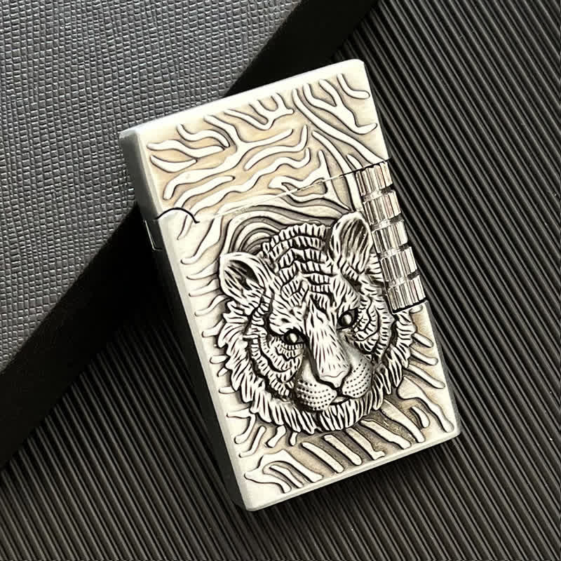 Cool Tiger Head Relief Refillable Butane Lighter - Silver - image 5