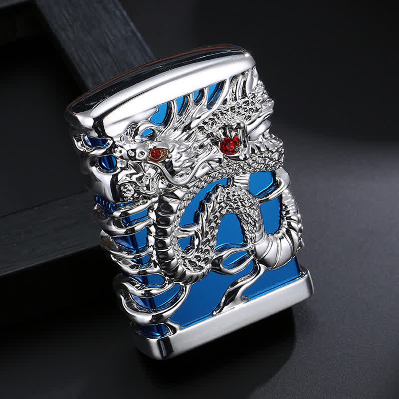 Carving Domineering Dragon Refillable Kerosene Lighter - Blue - image 6