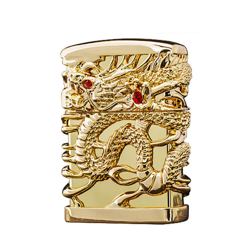 Carving Domineering Dragon Refillable Kerosene Lighter - Gold - image 7