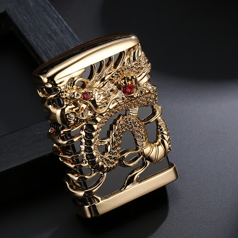 Carving Domineering Dragon Refillable Kerosene Lighter - Black - image 0